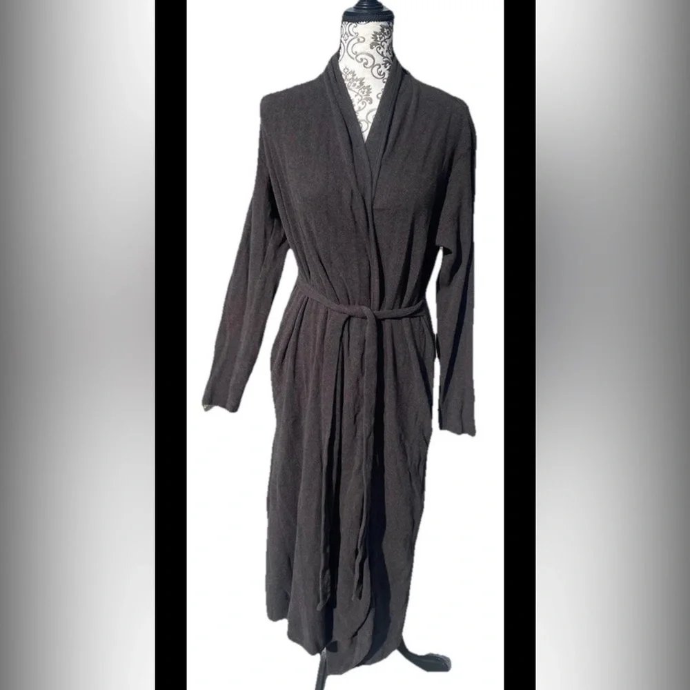 Monica + Andy Dark Gray Comfy Lounge Waffle Robe Pockets M/L 100% Organic Cotton - Picture 1 of 4